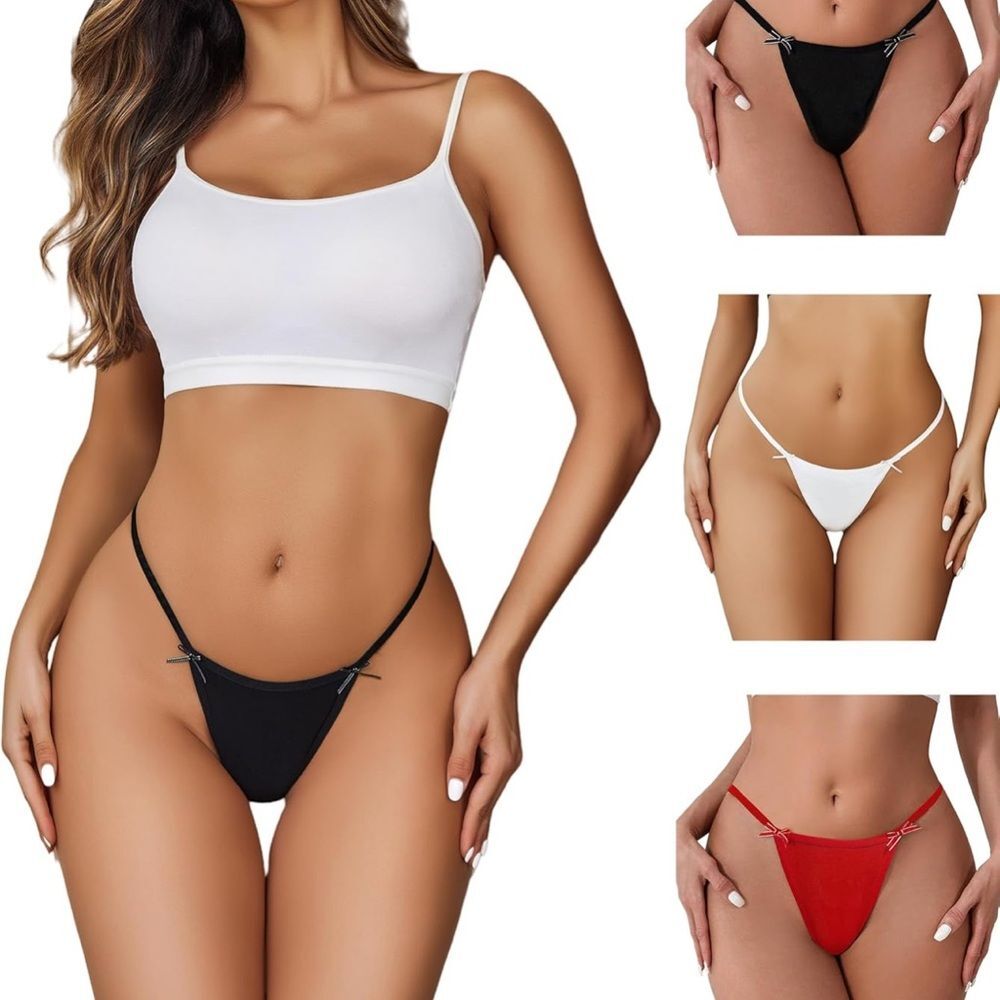 G String Thongs Womens Small 3 Pack Black White Red Panties Underwear Cheeky FC7